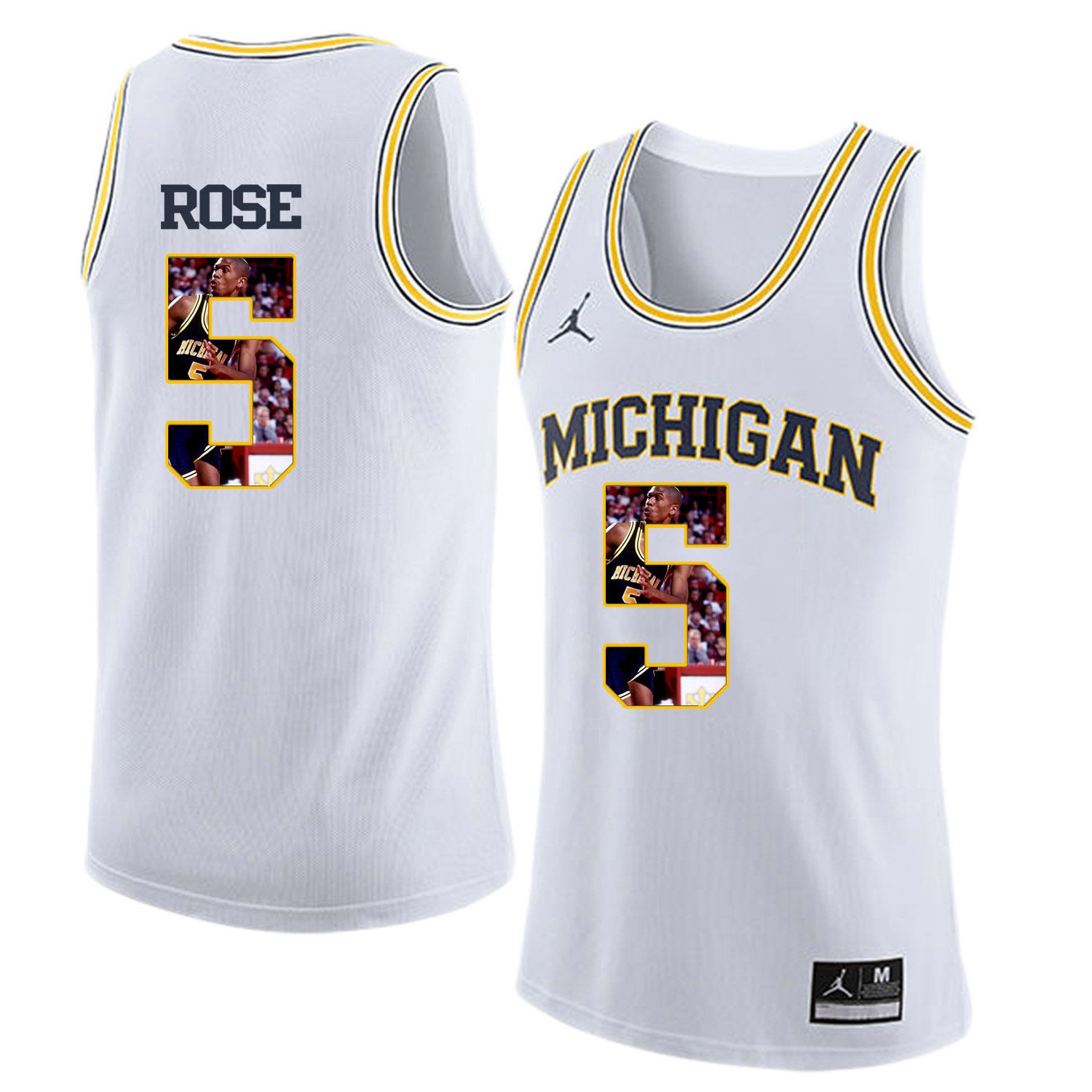 Men Jordan University of Michigan Basketball White #5 Rose Fashion Edition Customized NCAA Jerseys
